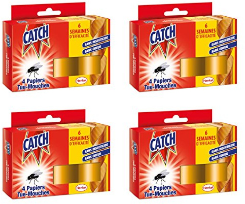 Catch Expert – Papier Tue–mouches – 16 Rouleaux (Lot de 4 x 4 rouleaux) - Inodore - Sans insecticide - jusqu’à 6 semaines d'efficacité - Développé par nos biologistes et chimistes