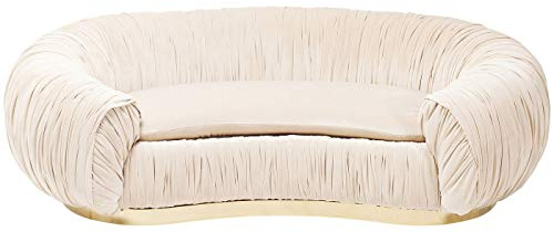 Kare Sofa Perugia 2-Sitzer, cremefarbene Samt-Couch im 20er Jahre Stil, extravagante Sitzbank mit einzigartiger Faltentechnik und goldfarbigem Sockel, beige, (H/B/T) 65 x 195 x 119 cm