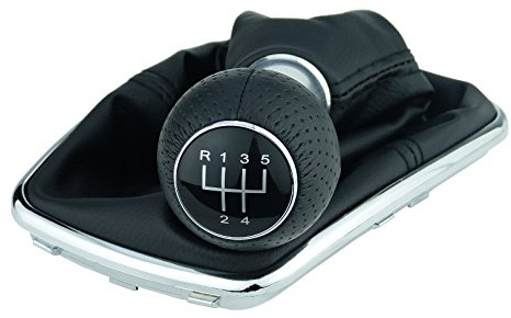 Schaltsack & Schaltknauf für VW Golf 4 IV & für Bora - 12mm - Bj. 1997 - 2006 - 5 Gang Knauf mit Rahmen - Schwarz - Chrom - Schaltmanschette Schalthebel Manschette für Schaltgetriebe Schaltung A253-7
