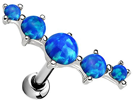 Piersando Tragus Helix Ohr Piercing 316 L Chirurgenstahl mit 5 Opal Steinen