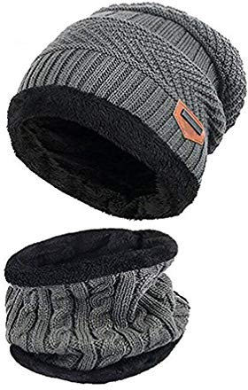 Hcimooy Kinder Winter Mütze Hut Schal Set Warme Dicke Knit Ski Schädel Cap mit Fleece Futter für Kinder Jungen Mädchen