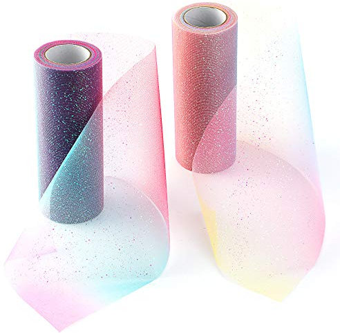 HOWAF 6 ’’ x 10 Yards / 30FT Regenbogen Glitter Tüll Rollen Stoff Tutu Ballettrock Tischläufer Tischband Tüllnetz für Hochzeit Party Bankett Deko Handwerk Hochzeit Tischedeko Geschenk Bogen Tüllband