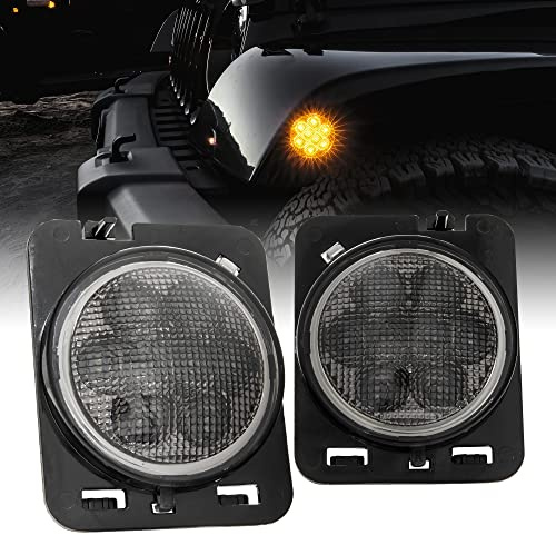 TRUE MODS LED Side Marker Lights Replacement for Jeep [Smoked Lens] [Amber Color] Side Marker Lights Compatible with Jeep Wrangler JK Unlimited 2007-2018 Accessories