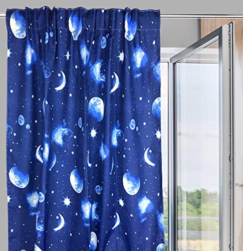 Tex family Tenda tendaggio confezionata Made in Italy cm. 140x280 per tutti i tipi di bastone e binari Luna LUNARE Pianeti Blu