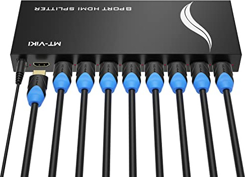 MT-VIKI HDMI Splitter 1 in 8 Out, Powered 8 Port HDMI Signal Duplicator Supports 4K@30Hz, Long Distance Transmission for Conference Room, Church,Classroom, Retail Display