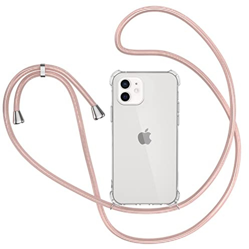 Handykette Hülle für iPhone 11 mit Band, Transparent Silikon Handyhülle für iPhone 11 mit Kette Stossfest Schutzhülle - Schnur mit Case zum Umhängen in Roségold