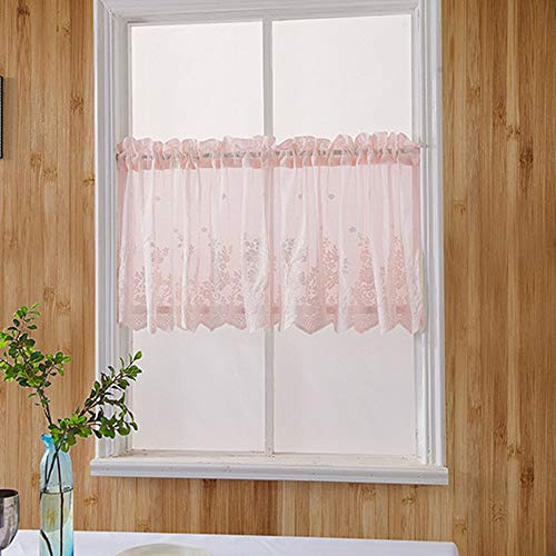 Nicole Knupfer Vintage Kaffee Vorhang Spitze Scheibengardine Gardine Küche Kurzstore Transparente Bistrogardine für Küche (Rosa,130 * 41cm)