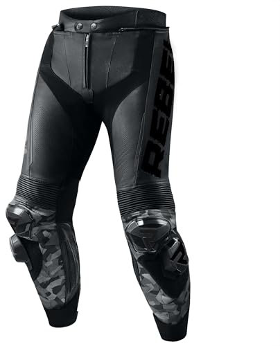 REBELHORN Rebel Motorradhose Herren | Leder | Knie, Hüft und Steißbein Protektoren | Austauschbare Knieschieber | Perforierte Paneele