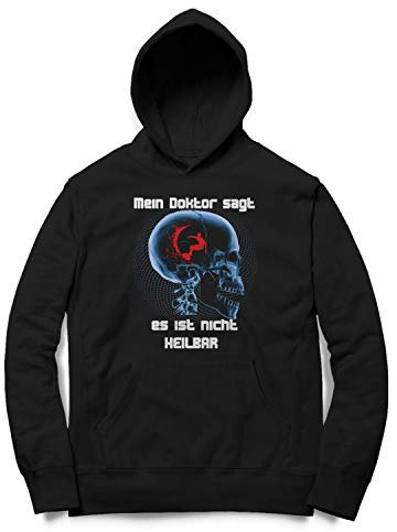 Monkey Print Herren Hoodie Kapuzenpullover Waveboard Surfen ...das kann Nicht geheielt Werden Lustiger Spruch, Farbe:Schwarz, Größe:XXL