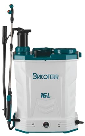 Bricoferr Pulverizador Manual y batería 2en1, 16l Capacidad con Regulador