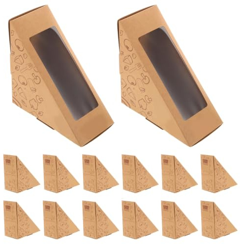 DOITOOL 100 Stück Dreieckige Sandwich-Behälter mit Fenster, Kraftpapier, zum Backen, Verpacken von Sandwich-Verpackungen