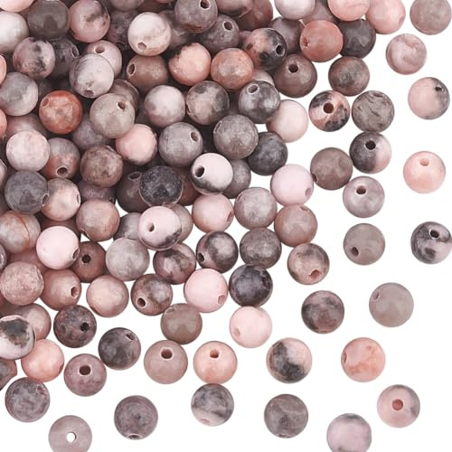 OLYCRAFT Ca.160~170 pcs 4mm Natural Rosa Zebra Perlen Gestreifte JadePerlen Runde Lose Edelsteinperlen EnergiesteinPerlen Für Armbänder Naturstein Perlen Für Armband Halskette Schmuckherstellung