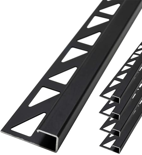 Dalsys 5x Fliesenschiene Eckprofil 2,5m x 12,5mm Schwarz Alu | Quadratprofil, Aluminium eloxiert, für Fliesenverlegung an Wand und Boden, Fliesenschiene Zubehör