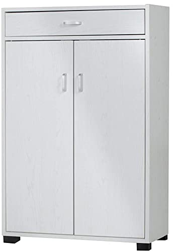 BAKAJI Mobile Scarpiera Portascarpe Ingresso Casa con 5 Ripiani Porta Scarpe + Cassetto Chiusura 2 Ante Struttura in Legno Armadio Mobiletto Ausiliario Multiuso 95 x 63 x 33 cm (Bianco)