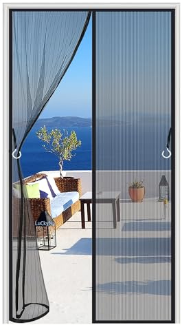 Cortina mosquiteras para puertas 95 x 235 cm Con imanes cierre automático - Anti insectos moscas y mosquitos Para puertas correderas/balcones/terraza sin Taladrar - Negro A