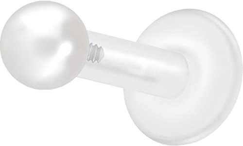 PIERCINGLINE PTFE Labret mit Innengewinde Titan AUFSATZ SYNTHETISCHE PERLE Piercing Lippe Nase Ohr Helix Tragus Medusa Farb & Größenauswahl