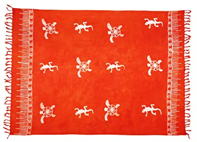 SAIVONA Pareo Sarong Strandtuch Damen - Wickelrock Strand - Handtuch Blickdicht als Wickeltuch oder Handtuchkleid und Wickelkleid Damen - Handarbeit aus Fair Trade Herstellung Batik Orange Tiere