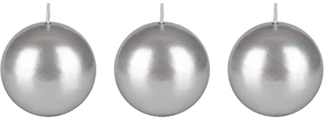 Mega Candles 3 pcs Unscented Silver Ball Round Candles, Hand Poured Premium Wax Candle 3 Inch x 3 Inch, Home Décor, Wedding Receptions, Occasions, Events, Festivities, Meditations, Relaxation