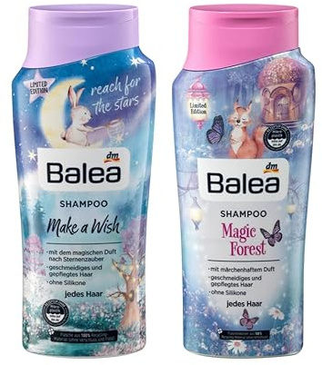 Balea 2er-Set Haarpflege: Shampoo Make a Wish mit magischem Duft nach Sternenzauber für geschmeidiges Haar + Shampoo Magic Forest märchenhafter Duft, für jedes Haar, ohne Silikone, 2 x 300 ml (600 ml)