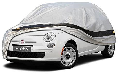 Holthly Telo Copriauto da Esterno, 10 Strati Telo Copri Auto Felpato 100% Impermeabile, Copertura Auto Antipolvere AntiGraffio AntiSole, Copertura Auto per Fiat 500, Abarth 595, Twingo. Argenteo