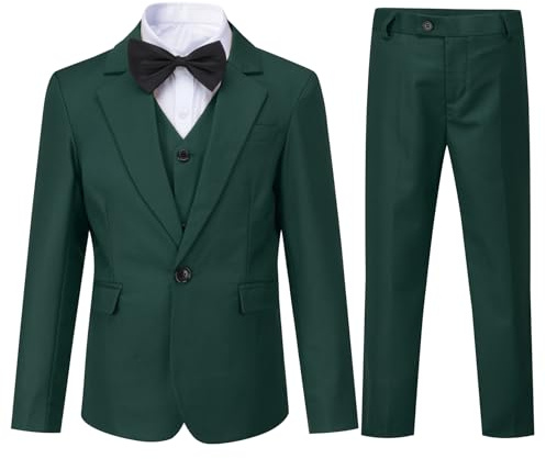 Sliktaa Boys 3 Piece Suits Solid Colour Single Breasted Casual Lapel Suit Wedding Birthday Party Blazer Jacket Pants and Shirt Green 16 Years