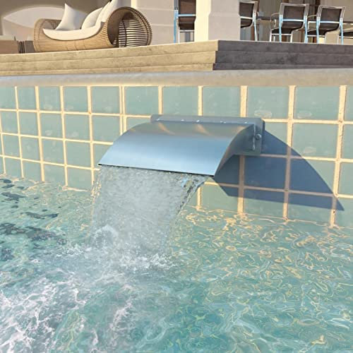XIAOGUANG Pool-Wasserfall Edelstahl, Brunnen Garten Wasserfall, Schwalldusche Pool, Poolwasserfall, Pool Zubehör Wasserfall, Wasserfall- & Bachlaufsets, 30x9x26 cm Silbern
