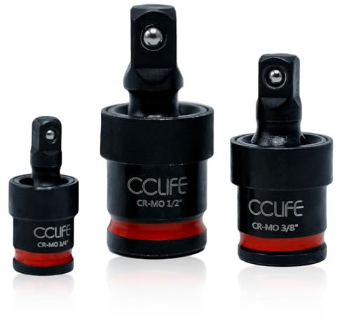 CCLIFE Adattatori per bussola 3pz, Snodo a Bussola Universale 1/4 3/8 1/2, Cr-Mo, Universale Giunto Avvitatore