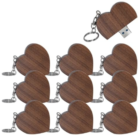 10 PZ Chiavetta USB 2.0 32GB, Memoria Flash USB, Chiavetta USB a Forma di Cuore in Legno (2.0 32GB, Forma Cuore-2)