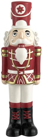 Baroni Home Casse-Noisette de Noël en Porcelaine Décorée, Décoration Traditionnel de Noël, Bibelot de Salon et Bureau Thème Noël, Casse-Noisette Robe Rouge, 7x6x22 cm