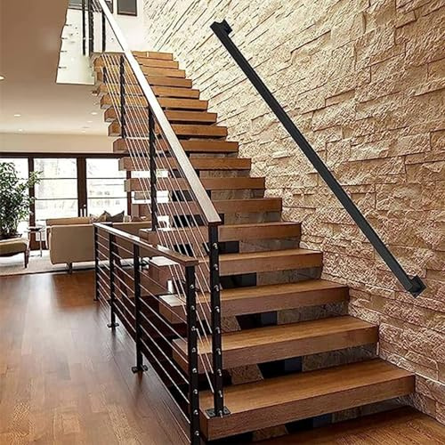 Pasamanos para escaleras de metal, montaje en pared interior/exterior kit de soporte para barandilla de mano, pasamanos de tubería, escalones de escalera, hierro galvanizado industrial - negro ( Size