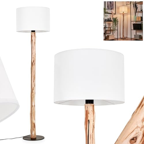 Stehleuchte Saladillo, moderne Stehlampe aus Holz/Metall/Stoff in Natur/Schwarz/Weiß, Leuchte im skandinavischen Design mit rundem Schirm (Ø 38cm) u. Fußschalter, Höhe 145cm, 1x E27, ohne Leuchtmittel