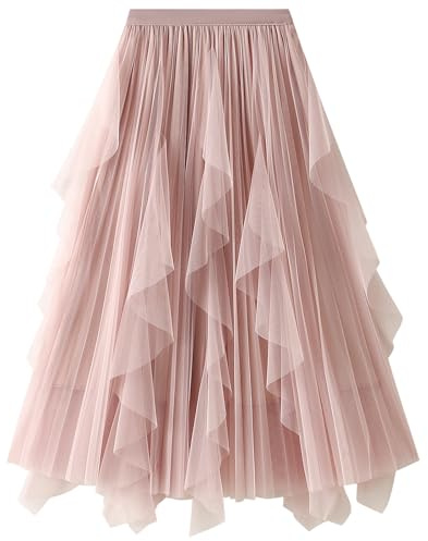 DGSHIRLDJO Gonna Lunga Elegante in Tulle Vintage A-Line Elastica a Strati in Rete a Sbuffo per Tutti i Giorni, Prom