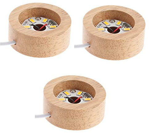 Zerodeko 3stücke Led Holzsockel Mit Usb-ladefunktion Warmlicht Stabiler Runder Basis Für Kristallkugeln Und Acrylkunstwerke Für Tischlampen Und Dekorative Displays