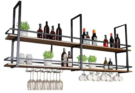 Estantes De Techo - Botellero Colgante De Techo De 2 Niveles, Estante De Almacenamiento Para Colgar En La Cocina, Soporte Para Copas De Vino De Madera Maciza Montado En La Pared, Para LOFT/Bar ( Size