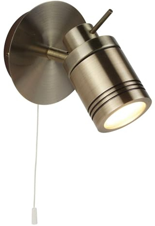 Licht-Erlebnisse Wandlampe Badezimmer IP44 mit Zugschalter Messing antik GU10 Metall verstellbar Retro Wandleuchte Badezimmerlampe Spiegelleuchte Badleuchte