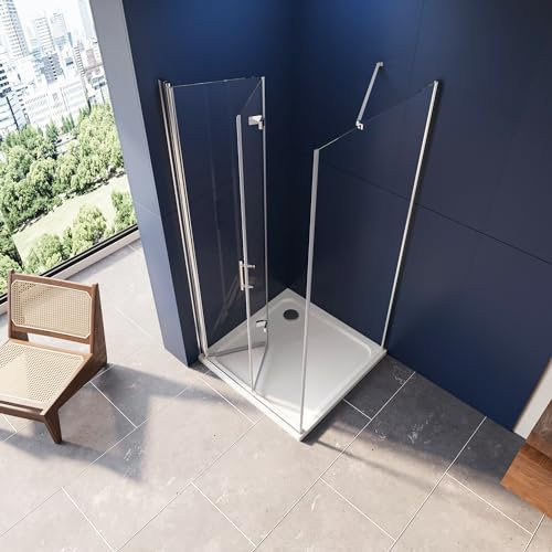 LUXESPIRE 80x80x195cm Duschkabine MIT Duschwanne und Ablaufgarnitur Eckdusche Duschtür mit Seitwand Duschabtrennung mit 6mm Nano Sicherheitsglas