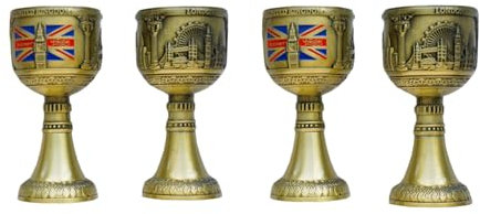 Set of 4 Brass Shot Glasses with London Landmarks and Union Jack Design - UK England London Souvenir