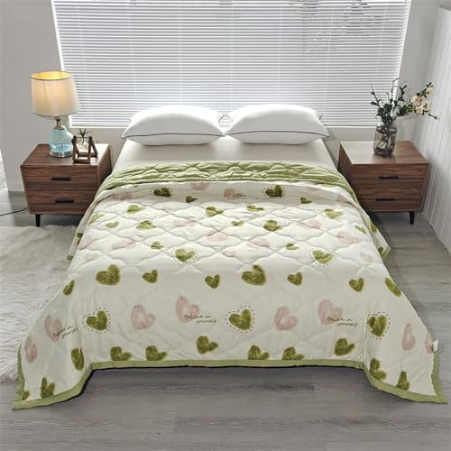 DOTBUY-SHOP Quilted Bedspreads, Summer Quilt Bed Throws Cotton Filling Duvet Super King Single Double Size Children's Bed Quilted Throw for All Season (Green,150x200cm)