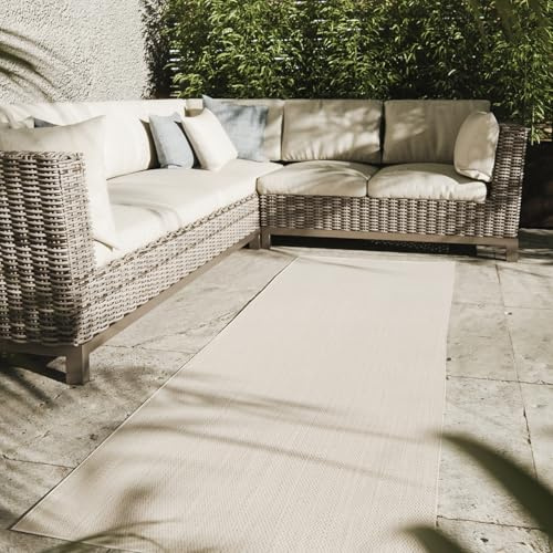 Interiyou Outdoor Teppich Wetterfest Lome - Läufer 70x200 cm Weiß - Wasserfest für Balkon, Terrasse, Garten - Outdoorteppich passend auch für Wohnzimmer, Schlafzimmer und Küche - Aussenteppich