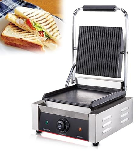 RUYICZB Sandwichera Parilla Eléctrica, Panini Press Grill, 1800W, Placas Antiadherentes, Asa Toque Frio, Bandeja de Goteo Extraíble, Temperatura Ajustable, Acero Inoxidable,811b