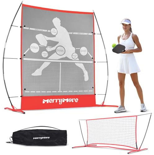 MerryMove Pickleball Practice Rebounder Netz: Tragbarer Pickleball-Rebounder oder 1,8 m Mini-Pickleball-Netz für drinnen und draußen, 2-in-1-Pickleball-Trainer für Dink Volley Training