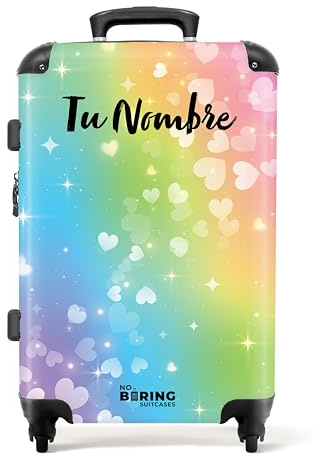 NoBoringSuitcases© Kinderkoffer, ReiseKoffer Personalisiert, Kinderkoffer | 72 L - Mädchen, Reisekoffer Groß, Großer Koffer Mädchen, Koffer Mittelgroß (Schwebende Herzchen - Regenbogen, 67 cm - )