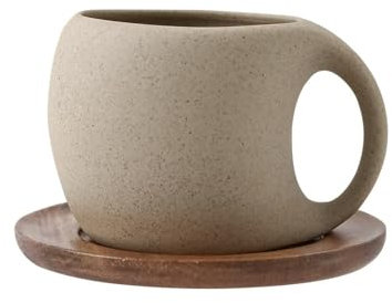MESCXTY 250ml Ceramic Cup with Natural Wood Saucer,Unglazed Porcelain Espresso Mug for Espresso,Latte,Cappuccino Coffee,Tea