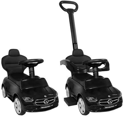 Lemodo Rutschauto schwarz ab 1 Jahr – Rutscherfahrzeug Kinderfahrzeug mit Schiebestange und Sicherheitsbügel, Rutscherauto mit Staufach und Sound-Lenkrad, Lizenziertes Kinderspielzeug von Mercedes