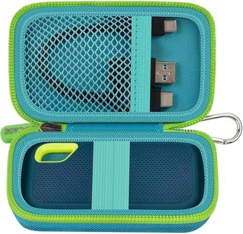 Funda rígida compatible con SanDisk 500 GB, 1 TB, 2 TB, 4 TB, SSD portátil Extreme, hasta 1050 MB/s, USB-C, USB 3.2 Gen 2, unidad externa de estado sólido, soporte de viaje para cable USB, color verde
