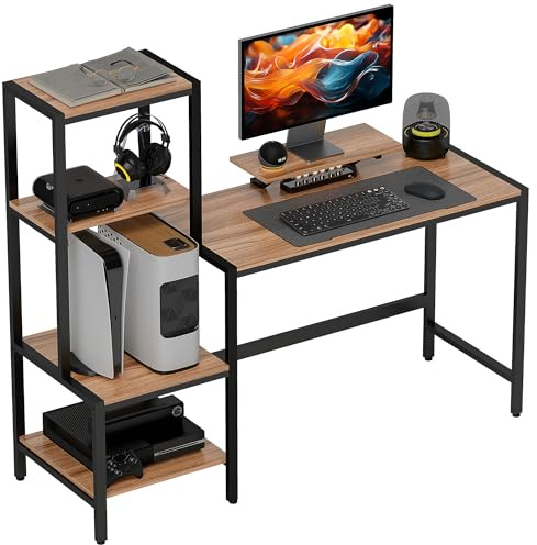 HOMCOM Bureau d'ordinateur avec support pour moniteur, 150x48cm Brun