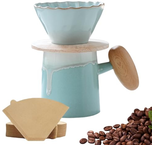 Pasdrucn Kaffeefilter Wiederverwendbar, Kaffeefilter Porzellan Mit Tasse Set, Kaffeekanne Mit Filter, Pour Over Kaffee-Tropfer, Pour Over Kaffeebereiter Mit Keramikbecher ür Zuhause, Café (Grün)