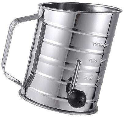 PAMINGONO Stainless Steel Handheld Baking Flour Sifter Scale, Manual Crank Flour Filter for Kitchen Baking and Cooking
