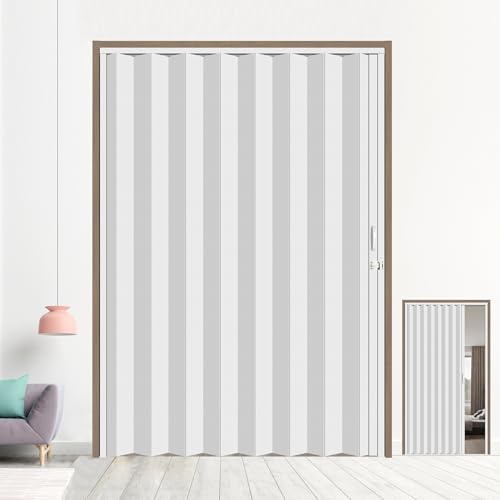 HARDJULAN 72X79in Interior Folding Accordion Doors for Living Spaces,White PVC,Handle Latch Includes