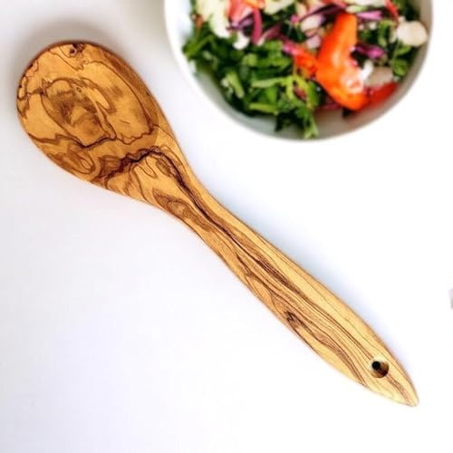 Handcrafted Olive Wood Cooking Spoon – 12” Natural Wooden Spoon for Serving, Mixing & Cooking – Eco-Friendly, Durable & Heat-Resistant – Ideal for Non-Stick Cookware